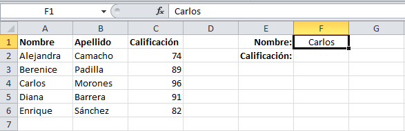 Ejemplo de la función BUSCAR en su forma vectorial