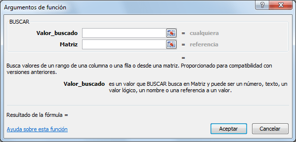 Sintaxis de la función BUSCAR en su forma matricial