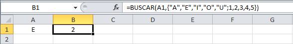 Ejemplo de la función BUSCAR en su forma matricial