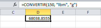 Ejemplo de la función CONVERTIR en Excel