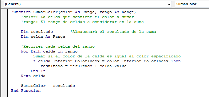 Sumar en Excel según el color de la celda