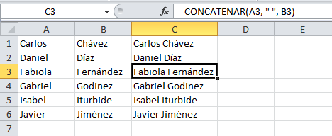 Cómo concatenar en Excel 2010