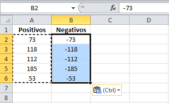Números negativos a positivos en Excel