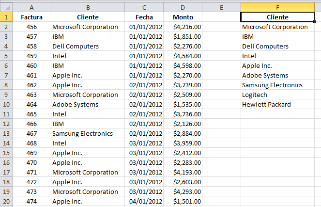 Obtener una lista de valores únicos en Excel