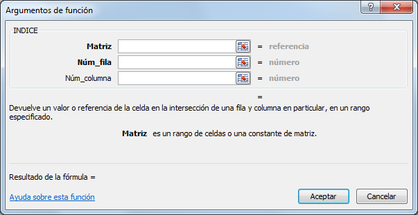 Sintaxis de la función INDICE en Excel - Forma matricial