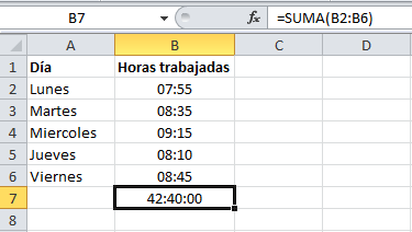 Sumar unidades de tiempo en Excel