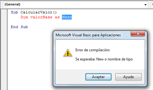 Tipos de errores en VBA