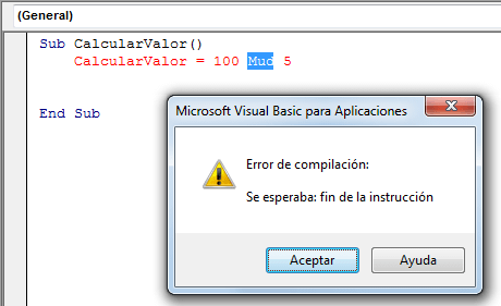 Tipos de error en Visual Basic for Applications