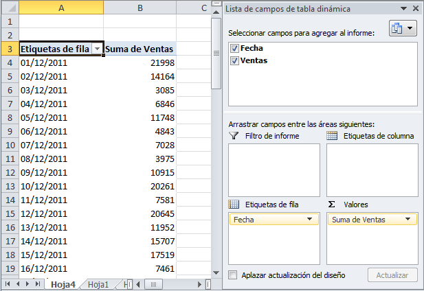 Agrupar fechas de una tabla dinámica en Excel