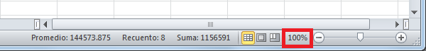 La barra de estado en Excel - Botón de nivel de zoom
