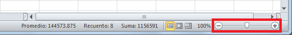 La barra de estado en Excel - Control deslizante de zoom