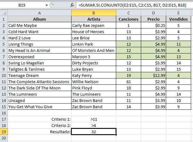 Múltiples criterios con SUMAR.SI.CONJUNTO en Excel