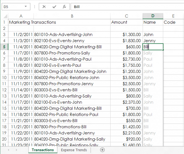 Flash Fill en Excel 2013
