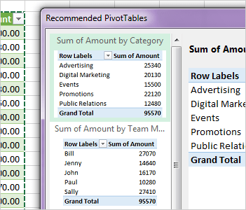 Tablas dinámicas recomendadas en Excel 2013