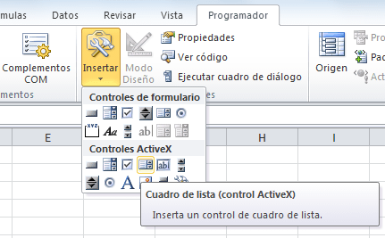 Control ActiveX Cuadro de lista