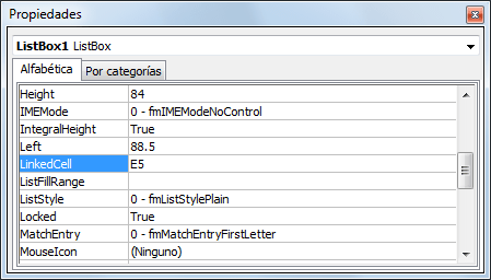 Propiedad LinkedCell de un Cuadro de lista