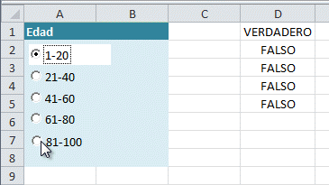 Ejemplo de botón de opción en Excel