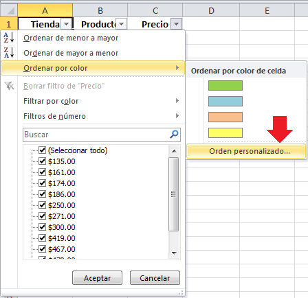 Filtrar por varios colores en Excel