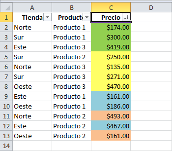 Varios filtros de color en Excel