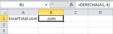 Extraer caracteres con la función DERECHA en Excel