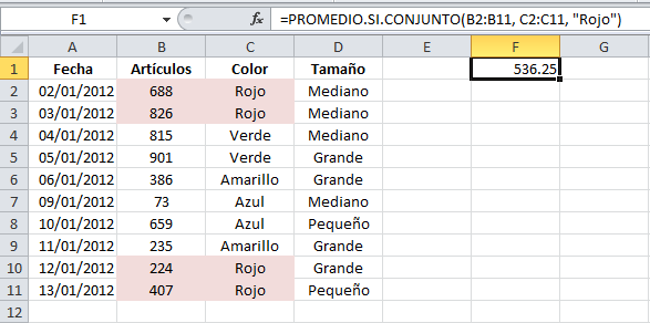 Ejemplo de la función PROMEDIO.SI.CONJUNTO