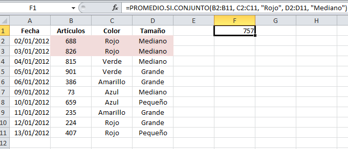 La función de Excel PROMEDIO.SI.CONJUNTO