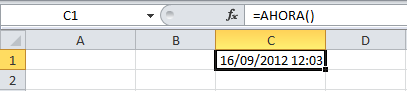 Sintaxis de la función AHORA en Excel