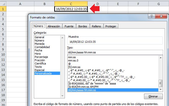 Mostrar segundos en la función AHORA en Excel