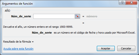 Sintaxis de la función AÑO en Excel