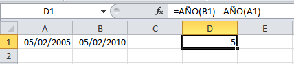 Diferencia en años en Excel