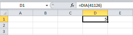 Números de serie en la función DIA en Excel
