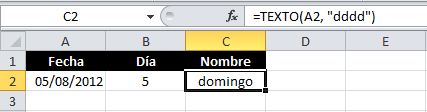Obtener el nombre del día en Excel