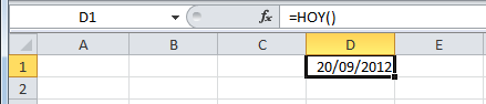 La función HOY en Excel