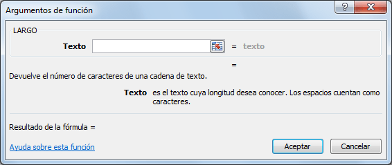 Sintaxis de la función LARGO en Excel