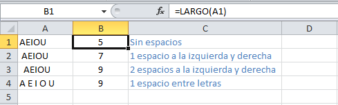 Longitud de una cadena de texto con la función LARGO