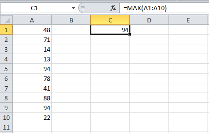 Ejemplo de la función MAX en Excel