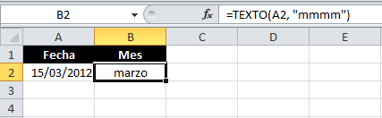 Obtener el nombre del mes de una fecha en Excel