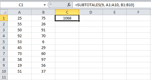 Sumar dos rangos con la función SUBTOTALES