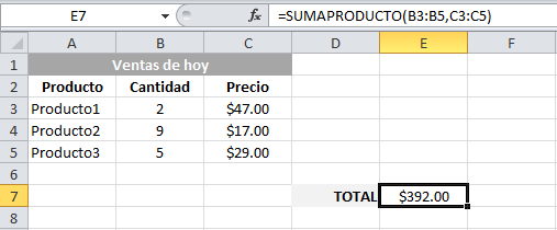 La función SUMAPRODUCTO en Excel