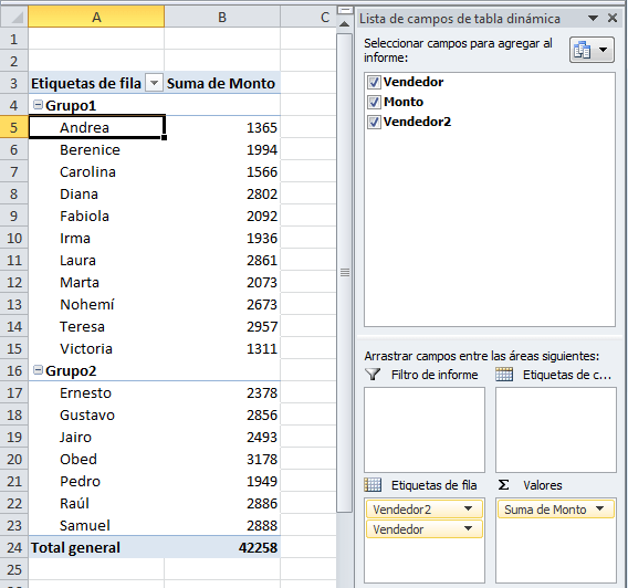 Crear grupos en tabla dinámica de Excel