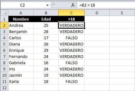 Expresiones lógicas en Excel