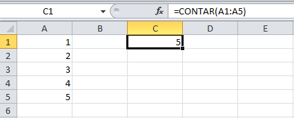 La función CONTAR en Excel
