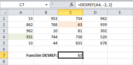 Desplazamiento superior con la función DESREF