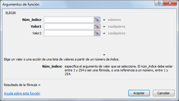 Sintaxis de la función ELEGIR