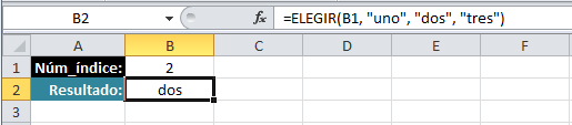 Ejemplo de la función ELEGIR en Excel