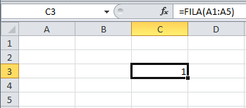 La función FILA en Excel con un rango de celdas como argumento