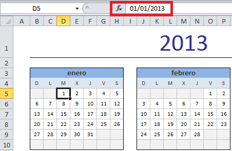 Calendario 2013 en Excel con fechas reales