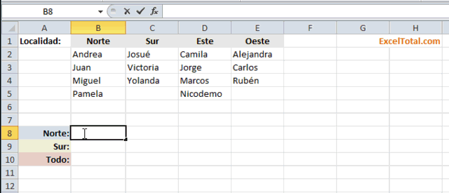 Ejemplo de concatenación múltiple en Excel