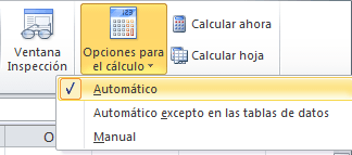 Cálculo automático de fórmulas en Excel 2010