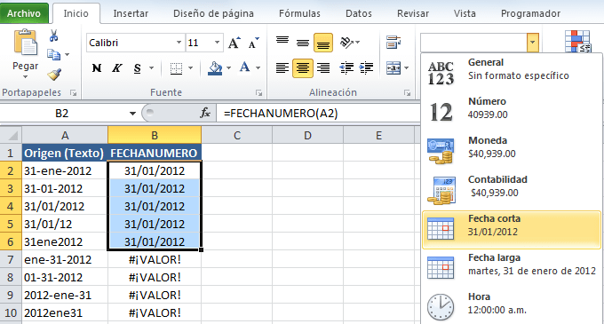 Cómo convertir texto en formato de fecha en Excel